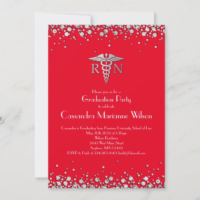Nurse Nursing School Graduation Party Red Silver Invitation (Front)