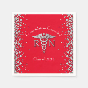 Nurse Nursing School Graduation Party Red Silver Napkin