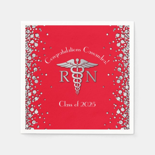 Nurse Nursing School Graduation Party Red Silver Napkin (Front)