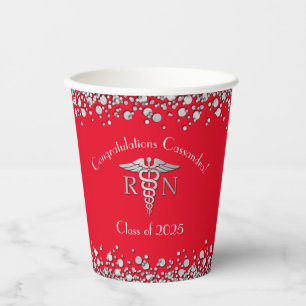 Nurse Nursing School Graduation Party Red Silver Paper Cups