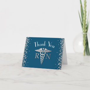 Nurse Nursing School Graduation Party Silver Blue Thank You Card