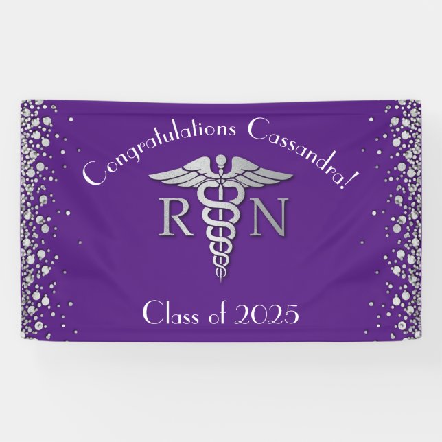 Nurse Nursing School Graduation Purple Silver Banner (Horizontal)