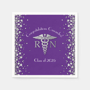 Nurse Nursing School Graduation Purple Silver Napkin