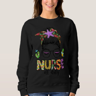 Nurse Off Duty Cna Rn Leopard Messy Bun Summer Vib Sweatshirt