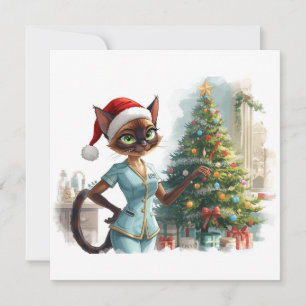 Nurse on Duty Christmas Time for Cat Lovers Holiday Card