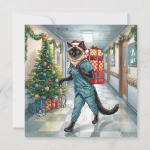 Nurse on Duty Christmas Time for Cat Lovers Holiday Card