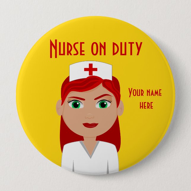 Nurse On Duty Yellow Round Button (Front)