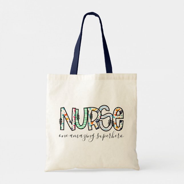Nurse One Amazing Superhero Modern Typography Tote Bag (Back)