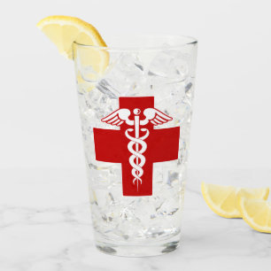 Nurse or Doctor Caduceus Cross Glass