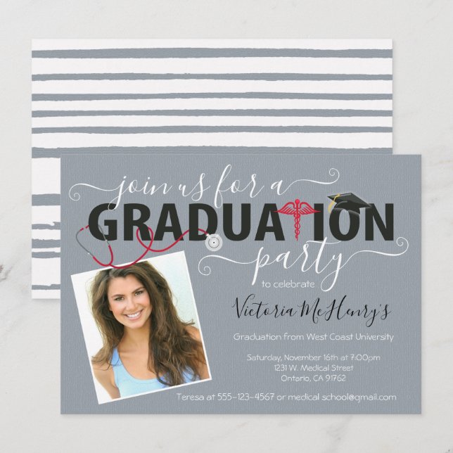 Nurse or Doctor Medical Photo Graduation Party Invitation (Front/Back)