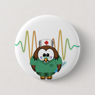 nurse owl 6 cm round badge