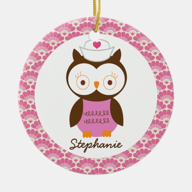 Nurse Owl Personalised Gift Ornament (Front)