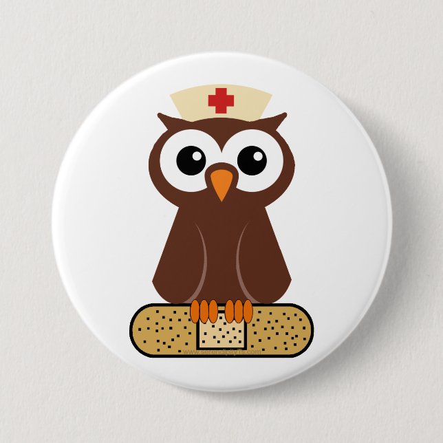 Nurse Owl (w/bandaid) 7.5 Cm Round Badge (Front)