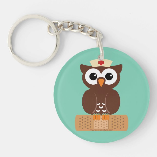 Nurse Owl (w/bandaid) Key Ring (Front)