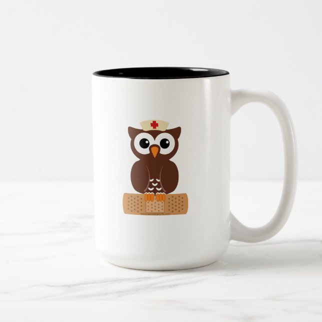 Nurse Owl (w/bandaid) Two-Tone Coffee Mug (Right)
