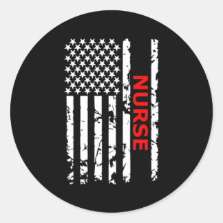 Nurse Patriotic Usa Flag Nurse Black Small Classic Round Sticker