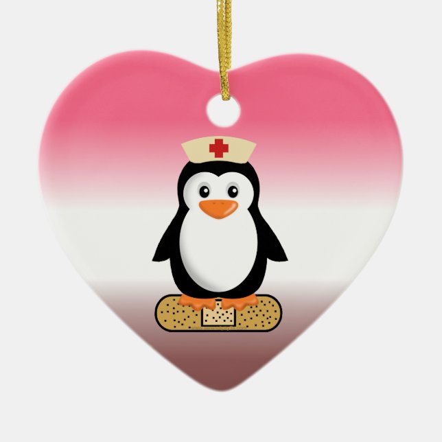 Nurse Penguin (w/Bandaid) Ceramic Tree Decoration (Front)