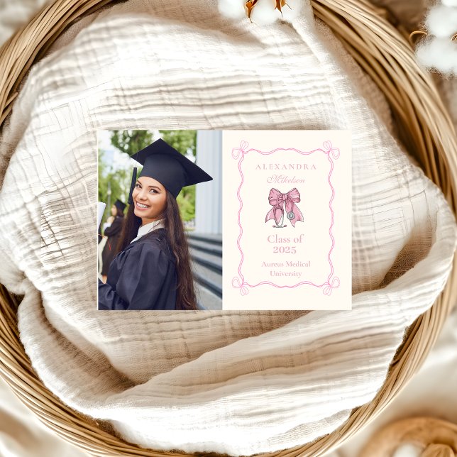  Nurse Photo  Coquette Pink Bow Elegant Graduation Announcement (Creator Uploaded)