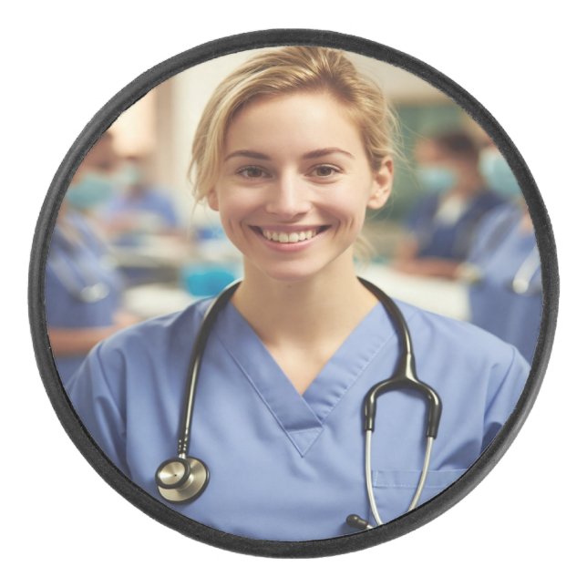Nurse Photo Customize Personalize Hockey Puck (Front)