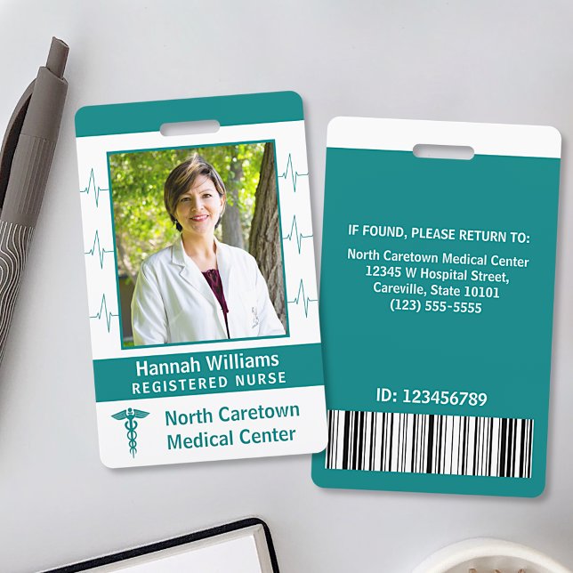 Nurse Photo Hospital Employee Custom Bar Code Logo ID Badge (Creator Uploaded)