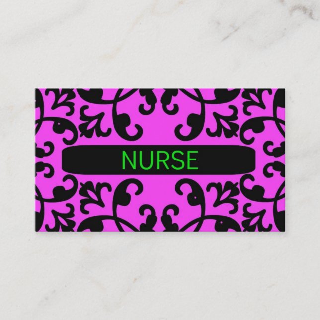 Nurse Pink Damask Business Card (Front)