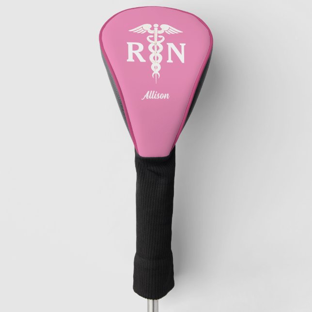 Nurse Pink Medical Caduceus Personalised Golf Head Cover (Front)