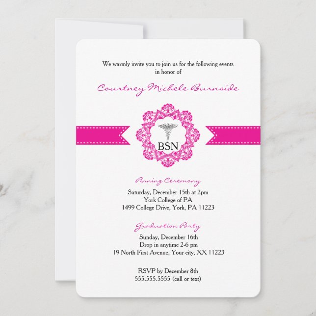 Nurse pinning ceremony or graduation party RN BSN Invitation (Front)