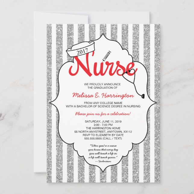 Nurse pinning, nurse party, RN graduation RED Invitation (Front)
