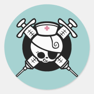 Nurse Pirate and Cross Hypos Classic Round Sticker