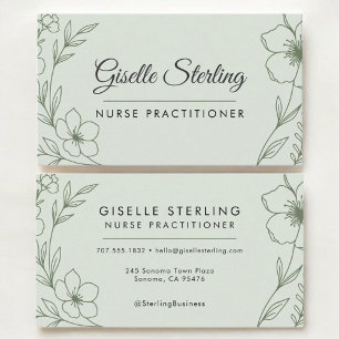 Nurse Practioner Botanical Sage Green Modern Business Card