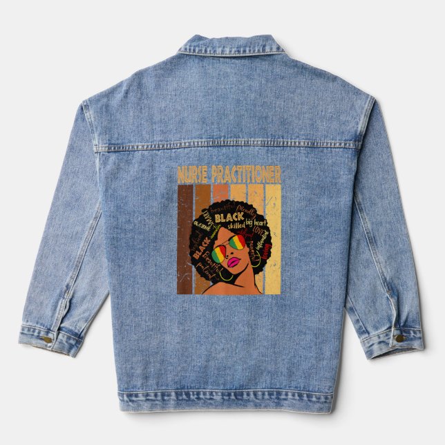 Nurse Practitioner Afro African American Black His Denim Jacket (Back)