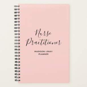 Nurse Practitioner Blush Pink Black Script Name Planner