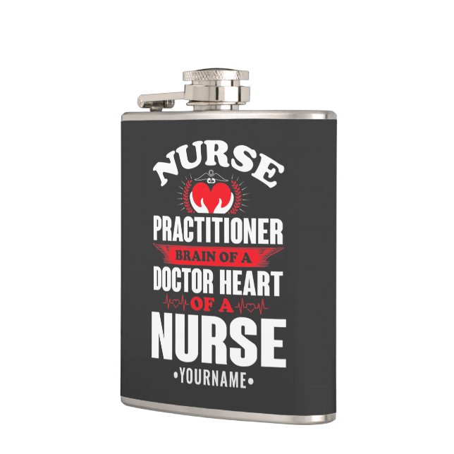Nurse Practitioner Brains Of A Doctor Heart Of Hip Flask (Left)