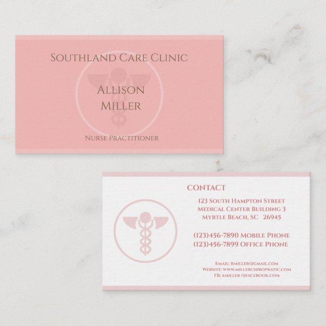  Nurse Practitioner Coral  Caduceus Business Card (Front/Back)