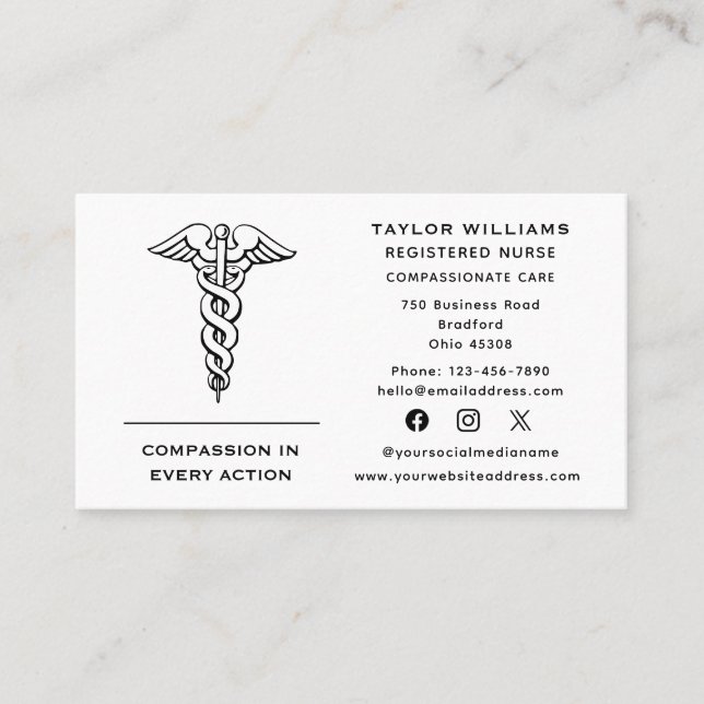 Nurse Practitioner Doctor Cardiologist Caduceus Business Card (Front)