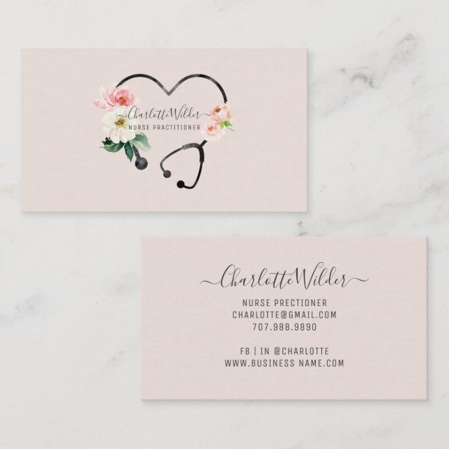 Nurse Practitioner Floral Stethoscope Business Card (Front/Back)