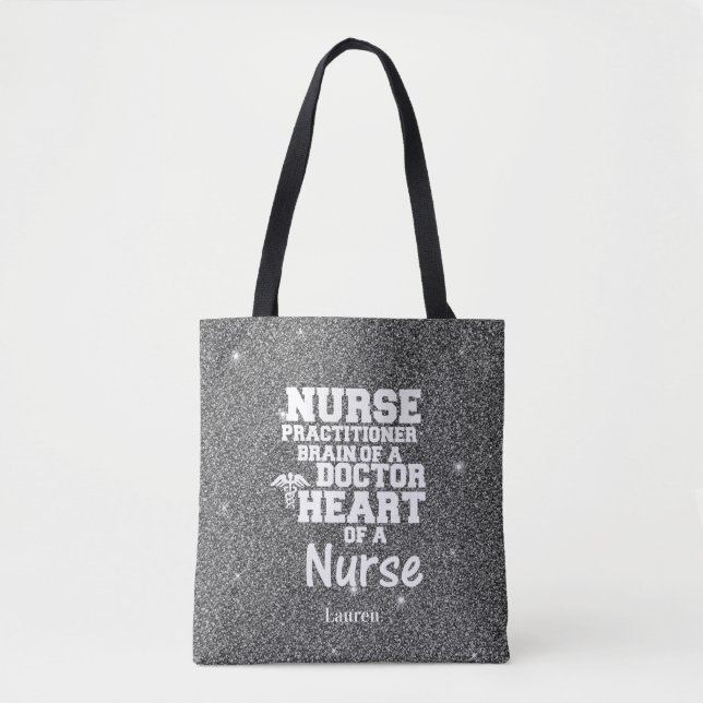 Nurse Practitioner Glitter Funny Tote (Front)