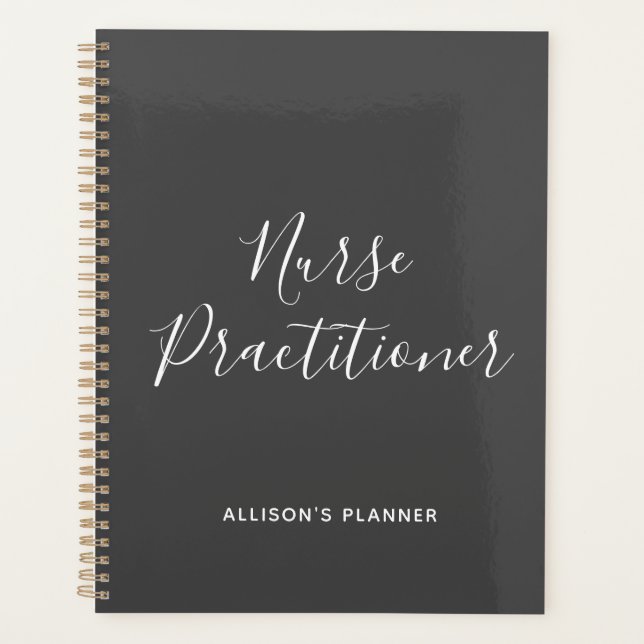 Nurse Practitioner Grey White Script Personalised Planner (Front)