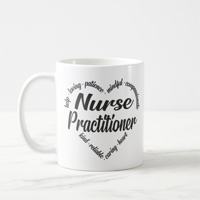 Nurse Practitioner Heart Word Cloud Coffee Mug (Left)