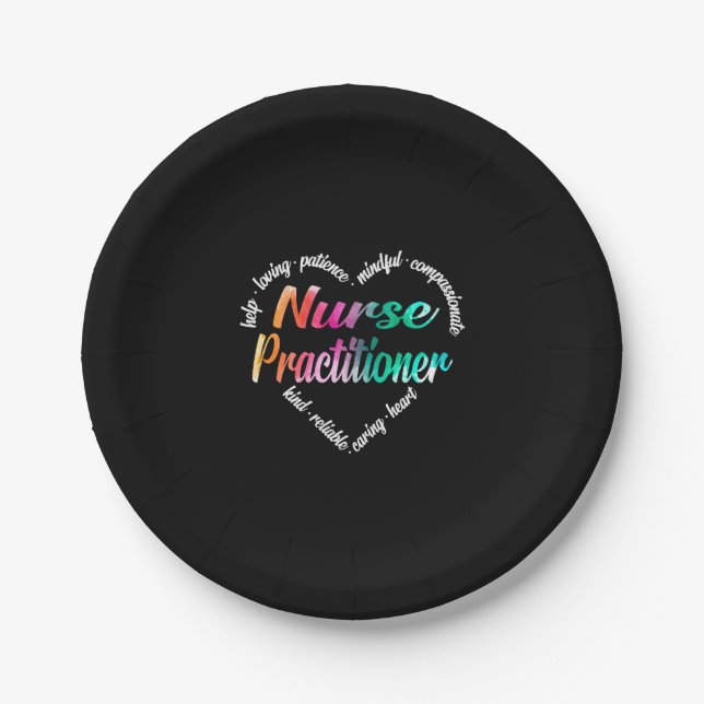 Nurse Practitioner Heart Word Cloud Watercolor Paper Plate (Front)