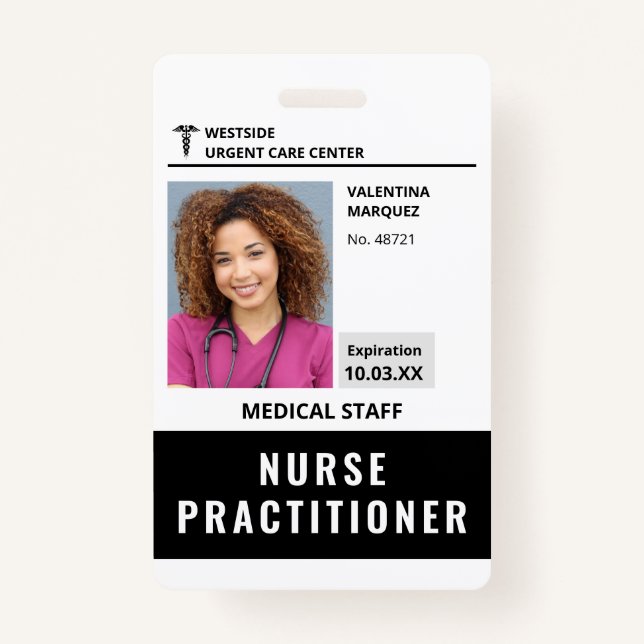 Nurse Practitioner ID Photo Logo Barcode Badge ID Badge (Front)
