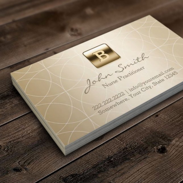 Nurse Practitioner Luxury Gold Monogram Business Card (Creator Uploaded)