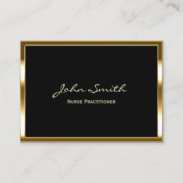 Nurse Practitioner Modern Gold Framed Business Card (Front)