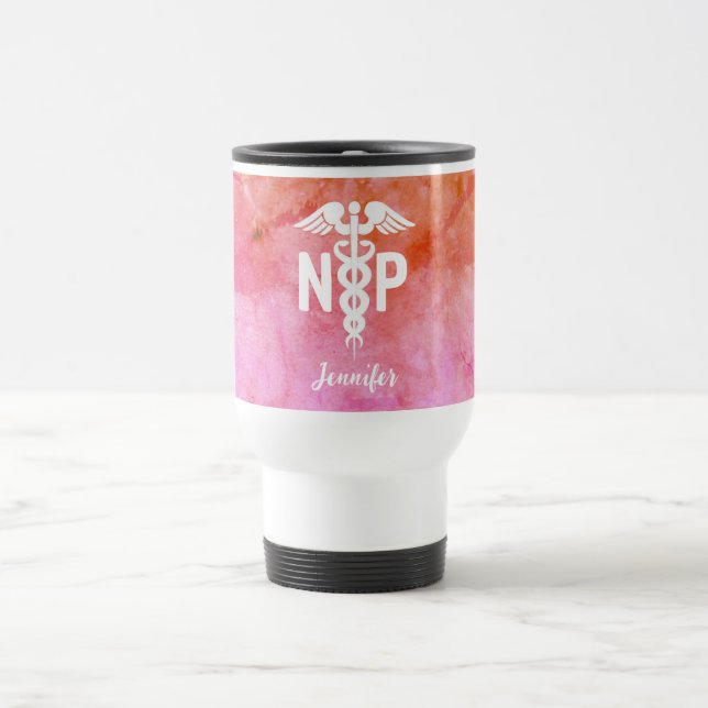 Nurse Practitioner NP Pink Orange Personalised Travel Mug (Center)