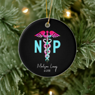 Nurse Practitioner NP Stylish Pink Personalized Ceramic Tree Decoration