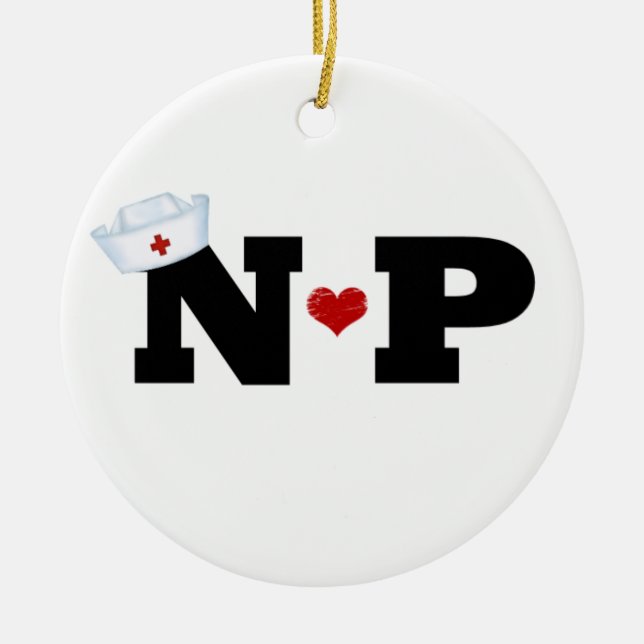 Nurse Practitioner Ornament/ Nurse Hat and Hearts Ceramic Tree Decoration (Front)