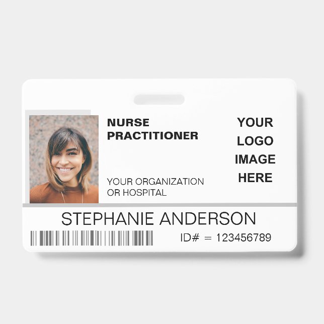 Nurse Practitioner Photo ID Hospital Logo Medical Badge (Front)