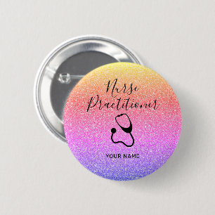 Nurse Practitioner Rainbow Glitter Personalised 6 Cm Round Badge