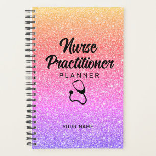 Nurse Practitioner Rainbow Stethoscope Monogram Planner