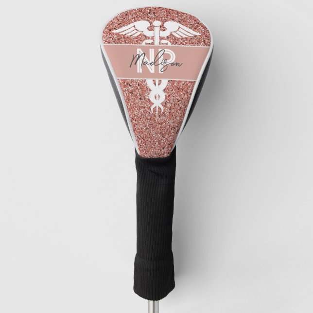 Nurse Practitioner Rose Gold Glitter Personalised Golf Head Cover (Front)